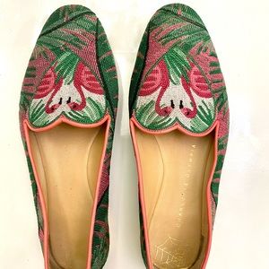 Charlotte Olympia Green and Pink Flamingo Slippers